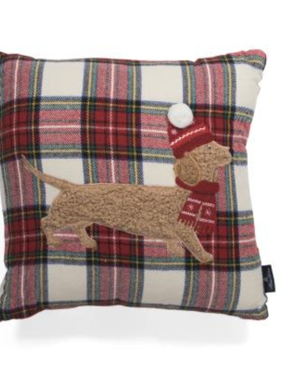Holiday Plaid Dachshund Accent Pillow -NWT